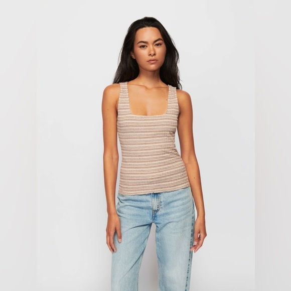 Nation LTD Babs Tank Size Large In Layer Cake Striped Ribbed Square Neck NWT - Picture 1 of 7